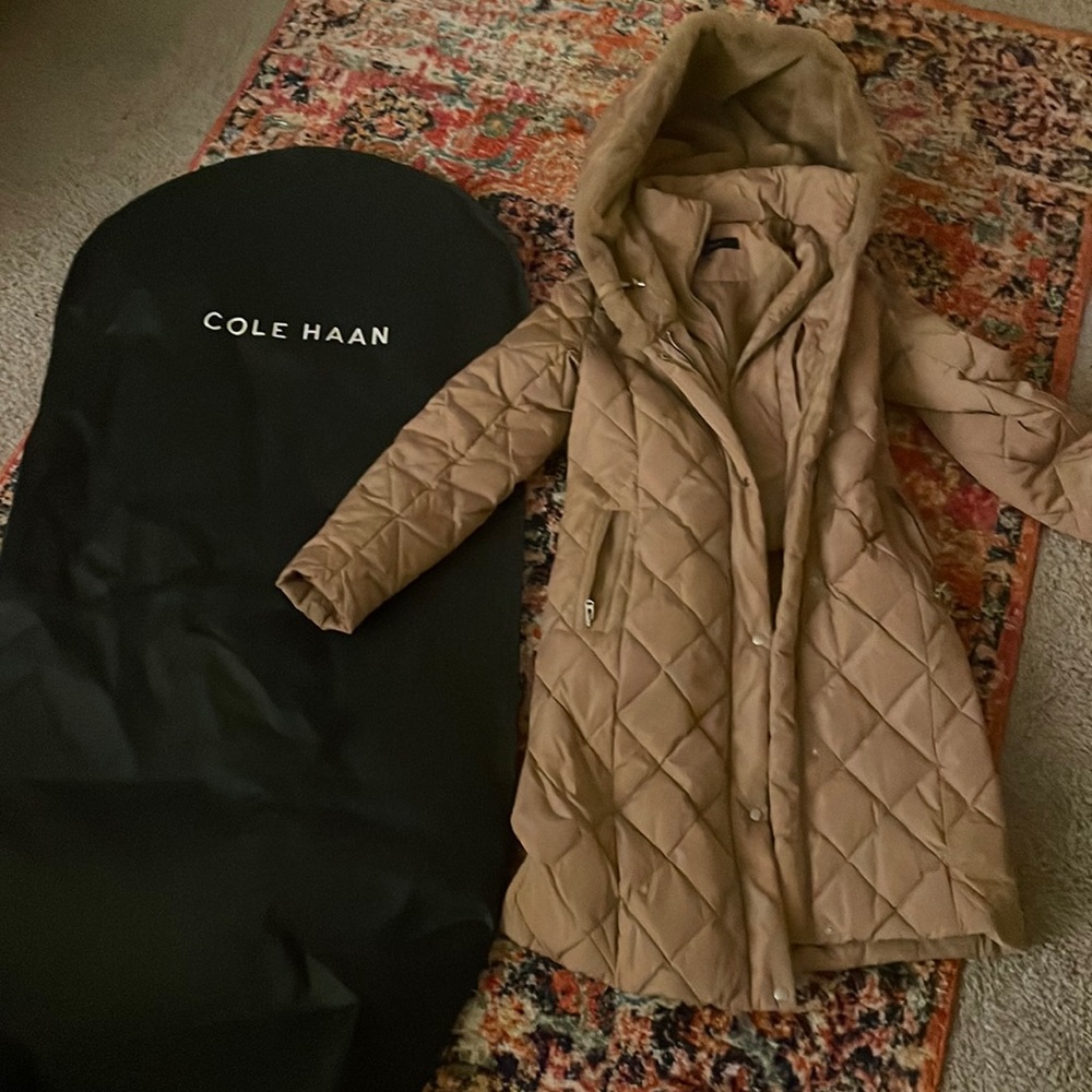 Cole Haan Long Quilted Puffer Coat With Fur